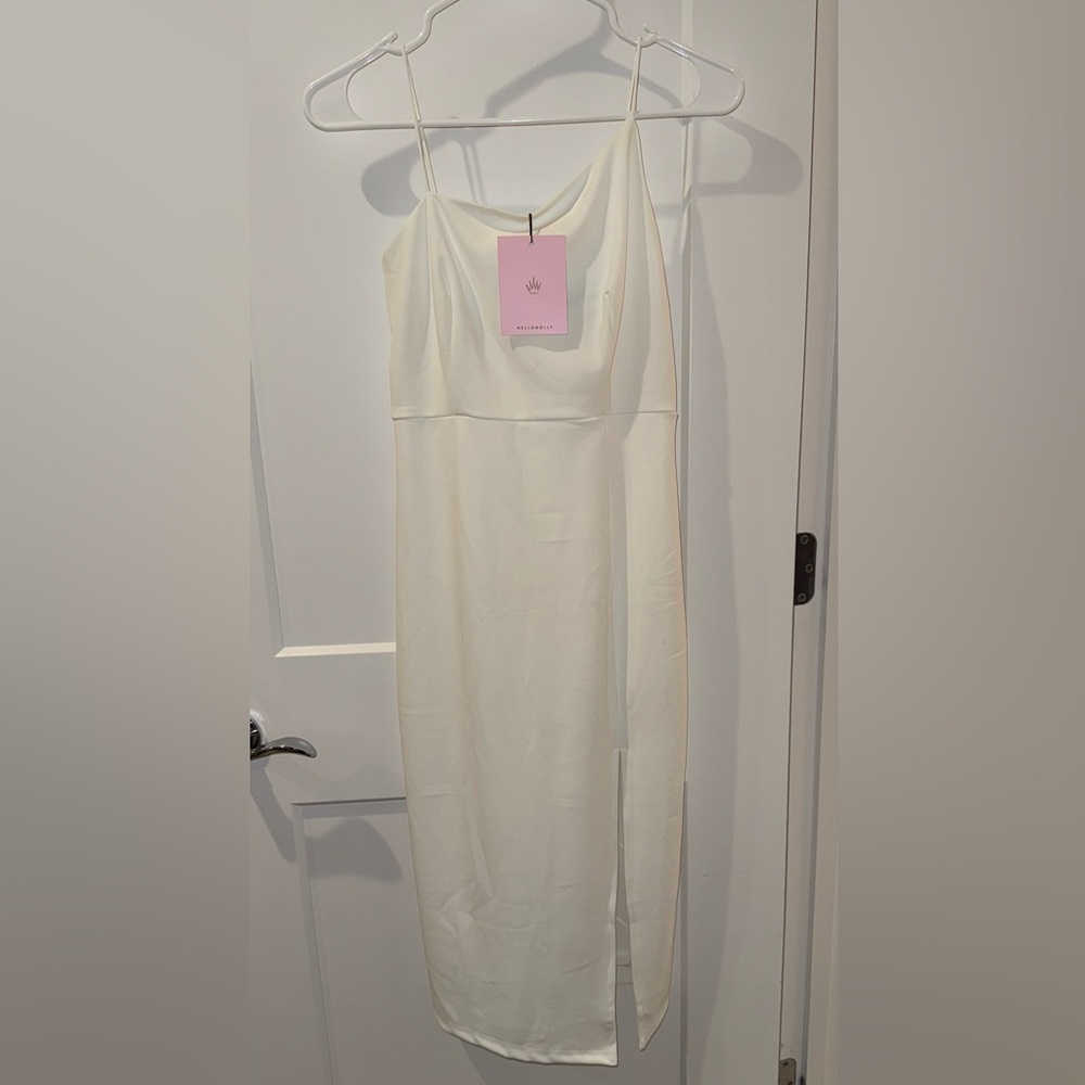 Hello Molly Cream Strapless Sheath Midi Dress